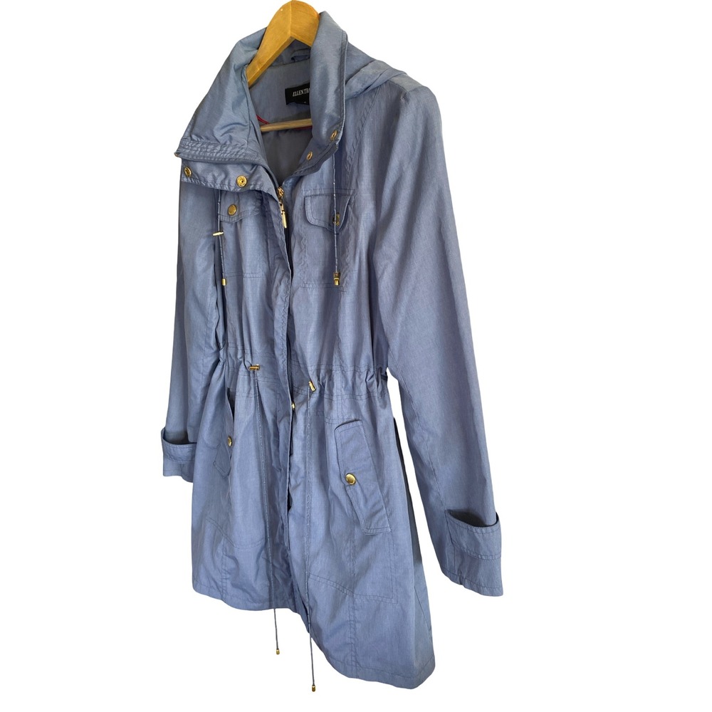Ellen Tracy Womens Blue Hooded Anorak Jacket Drawstring‎ Waist Size Large - Picture 8 of 12